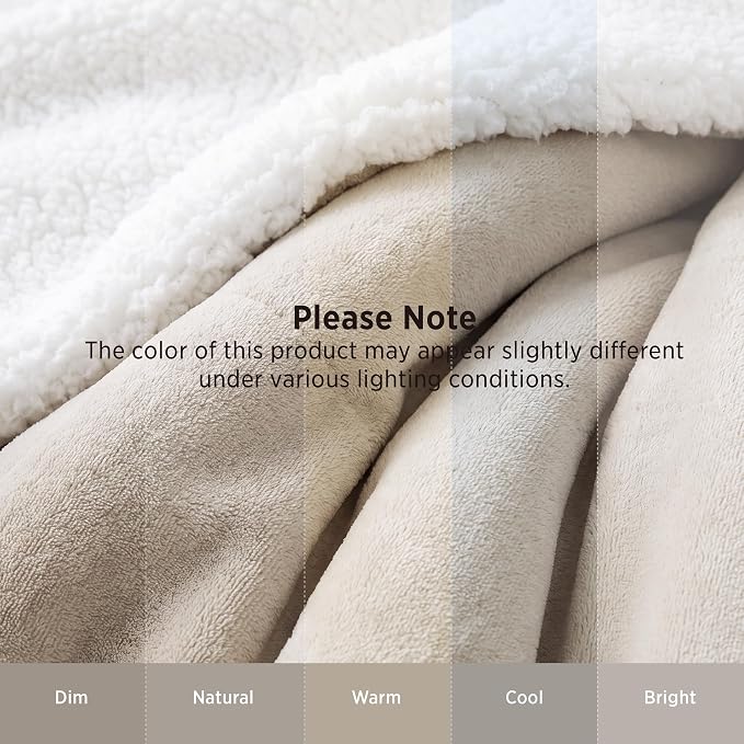 Bedsure GentleSoft Sherpa Fleece Throw Blanket for Couch, Non-Heated, Thick and Warm Throw for Women and Men, Soft Fuzzy Plush Blanket for Winter, Beige, 50x60 Inches