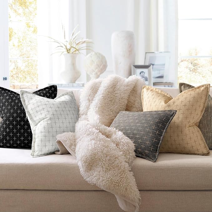 Pillow Covers 26x26 Set of 2 Soft Polyester Textured Pillow Covers with Stylish Flange Edge Cozy Farmhouse Throw Pillows for Couch Bed Sofa Living Room