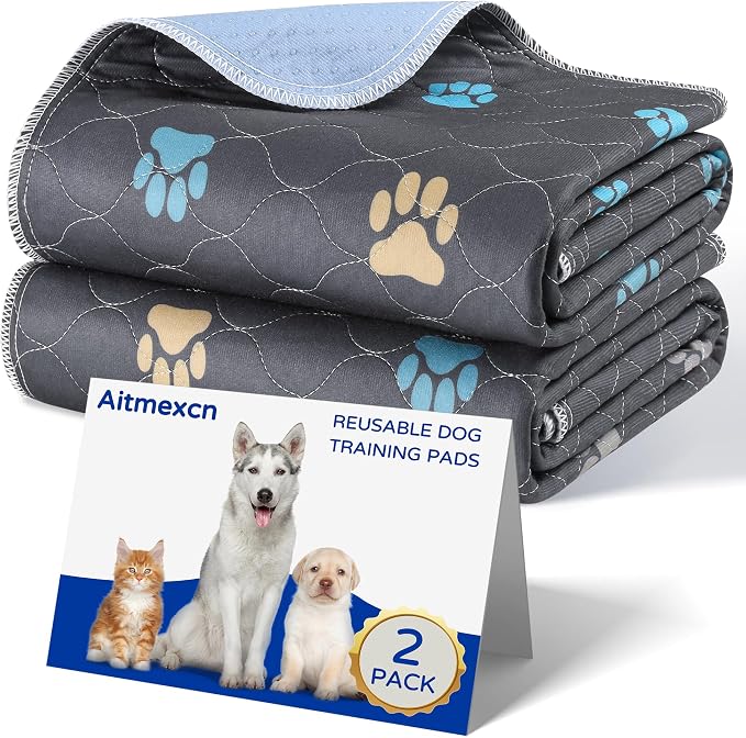 Aitmexcn Washable Pee Pads for Dogs, 2 Pack Reusable Puppy Training Pads, Heavy Absorbency, Leak-Resistant Non-Slip Dog Mats for Playpens, Crates, Whelping and Senior Dogs (36"x48")