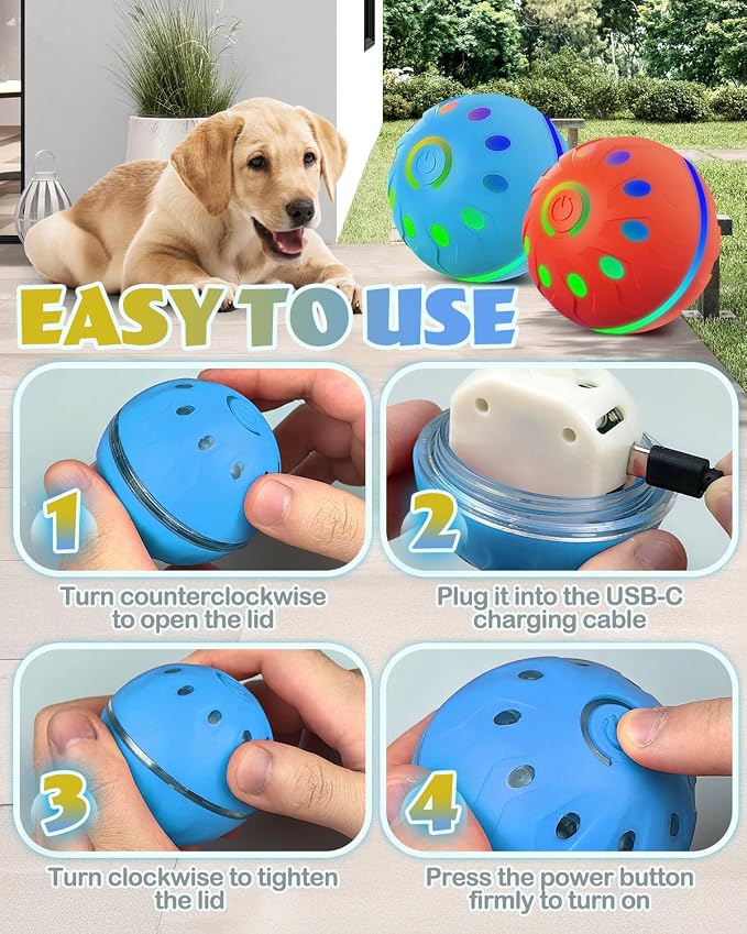 Zoomsnail Interactive Dog Toys, BPA-Free Rechargeable Automatic Dog Balls with Lights, Waterproof & 2 Modes Balls for Small/Medium Dogs, Perfect for Play and as a Pet Gift, 2 Pack