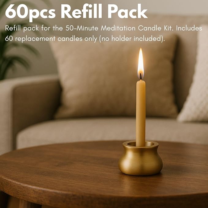 50 Minute Pure Beeswax Candles, Beeswax Meditation Candles, Refill Pack of 60 Mini Candles, Stress Releif Gifts for Women,Non Toxic Candle Made in Australia (Refills (60pcs)