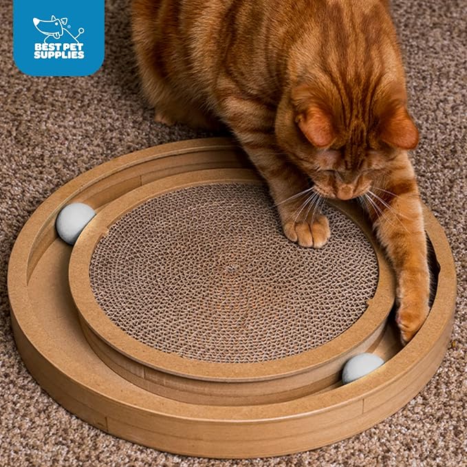 Catify Spin n' Scratch Interactive Cat Scratcher - Round | Corrugated Cardboard, Interactive Ball toys, Durable, Non-Slip, Indoor Furniture Protector, For Kittens and Cats