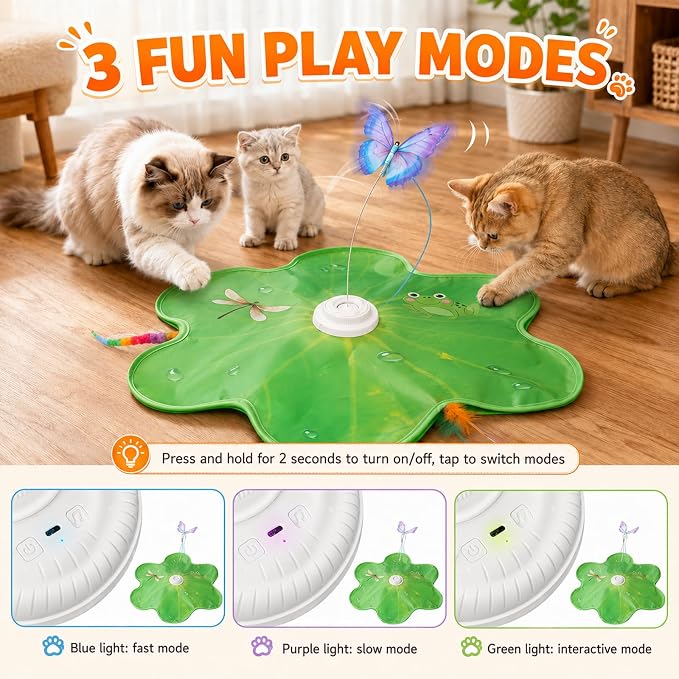 Cat Toy, Interactive Cat Toy, Cat Toys Interactive | Rechargeable Hide and Seek Automatic Kitten Toy with 3 Replaceable Wands, 3 Modes, Realistic Bird Chirp Sounds for Indoor