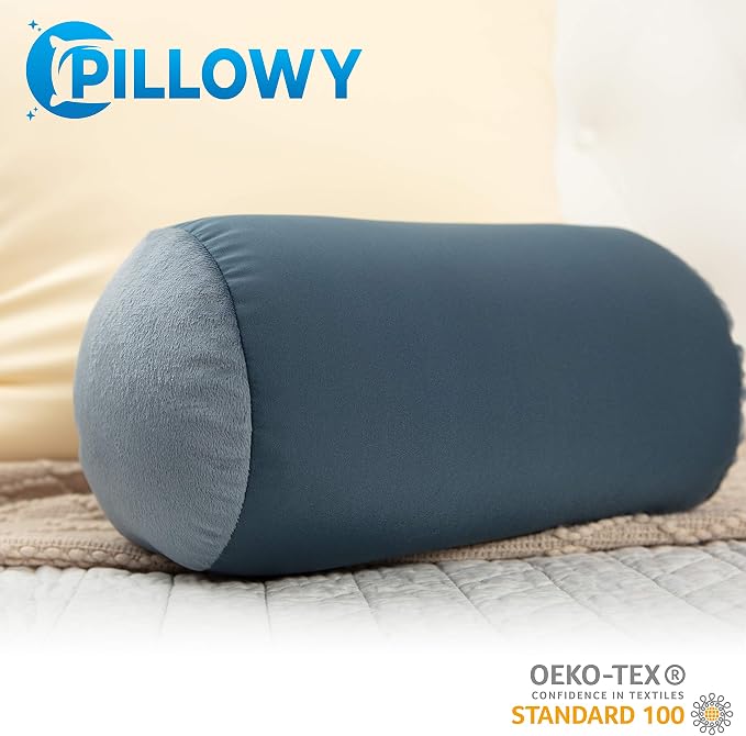 Microbead Bolster Neck Roll Pillow, Gently Body, Head, Neck & Shoulders No Pain Rest, Relax Sleep - Silky Feel Prevent Wrinkles & Hair Breakage - Lightweight Cylinder Tube, 14" x 8", Dark Slate Grey