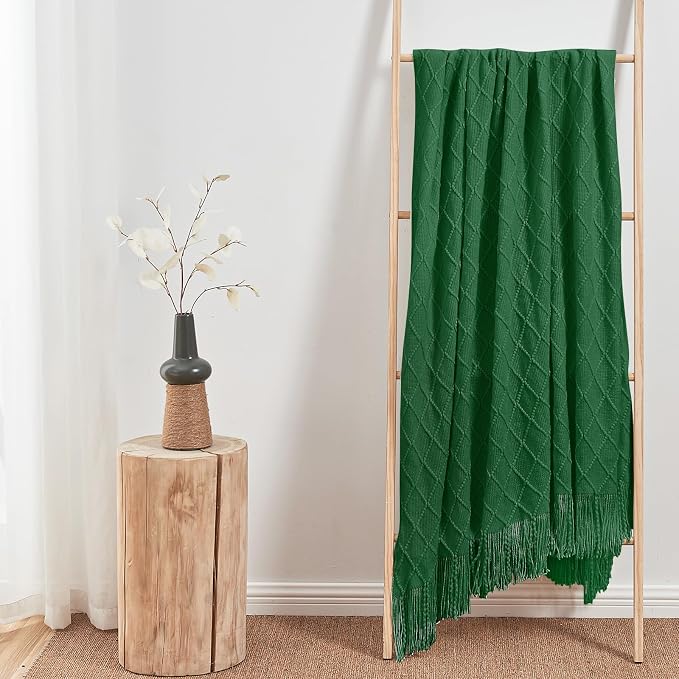 inhand Sand Gold Green Knitted Throw Blanket for Couch and Bed, 50"x60" | Soft Living Room Home Decor Knitted Blanket with Tassel, Outdoor Lightweight Breathable , Farmhouse Warm Woven Decorative