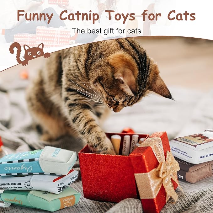Nocciola 3 Pack Catnip Toys for Cats, Funny Cat Toys Filled with 100% Pure Organic Catnip, Safe Kitten Teething Chew and Kicker Toys, Stress Relieving Fun for Indoor Cats, Brown