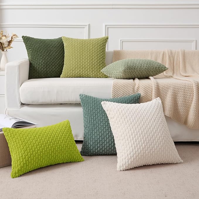 Kevin Textile Soft Corduroy 14"x24" Lumbar Pillow Cover 1 Pack, Xmas Green | Boho Stripe Plush Corduroy Decorative Oblong Cushion Cover Modern Farmhouse Home Decor for Sofa Couch Bed Chair