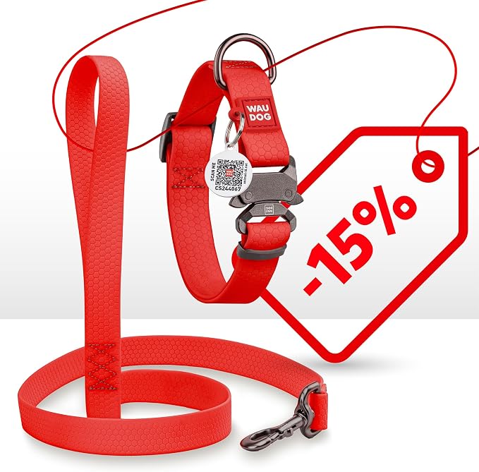 WAUDOG Waterproof Dog Collar Airtag Holder QR Tag Small Medium Large Dogs | Water and Dirt Resistant, Quick Dry QR Pet Tag Adjustable Durable Comfort for Male and Female Dogs Outdoor Walking Training