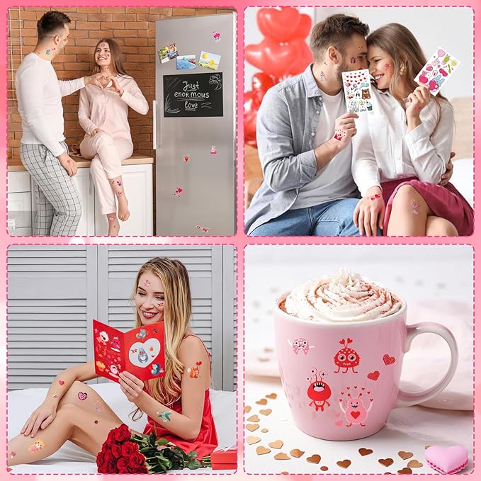 JUNEBRUSHS Holiday Temporary Tattoos, 20 Sheets Kid Stickers Water-Repellent Makeup for Exchange Gift Filler Boys Girls Party Favors Heart Love Decorations