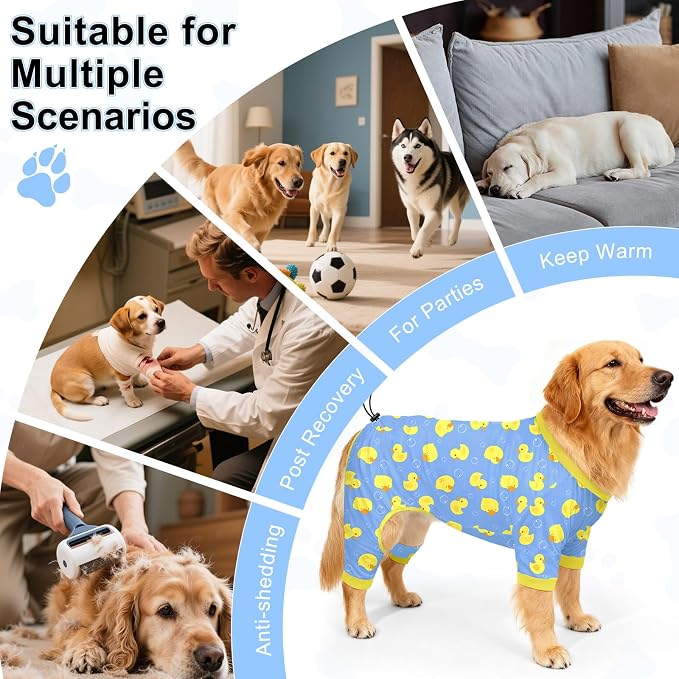 Bienbee Dog Pajamas, 4 Pack Adjustable Onesies for Small to Large Dogs 2XL | Dog Shedding Suit with Soft Fabric, Breathable & Stretchy, and Adjustable Back Length for Sleeping Lounging and Daily Use