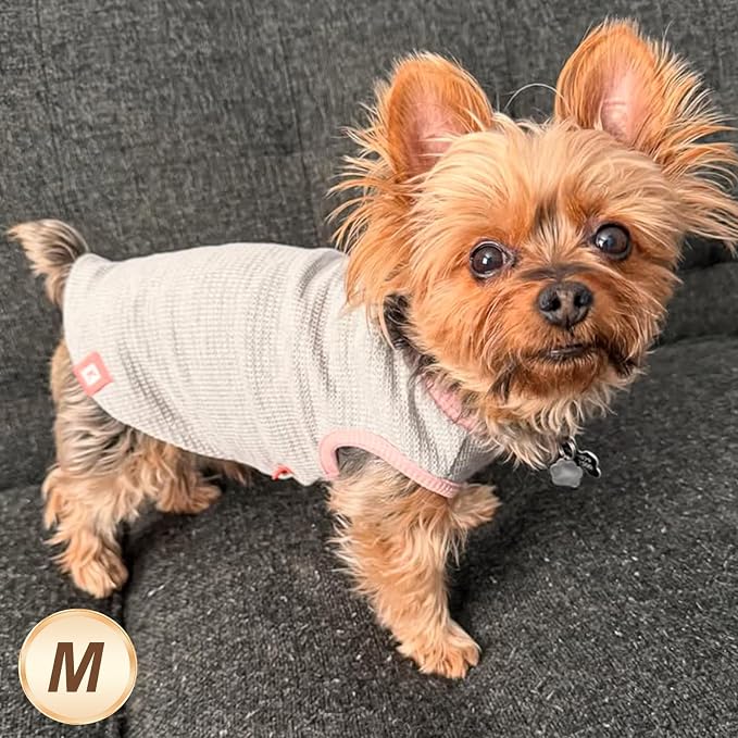KYEESE 2Pack Dog Shirts Waffle for Small Dogs Stretchy T-Shirts Lightweight Tank Top Sleeveless Dog Vest Breathable Cat Shirt, Medium, Pink+Grey | Cozy Warmth, Lightweight & Breathable, Gentle on Sensitive Skin, Stretchy & Free to Move, Comfortable Dai...