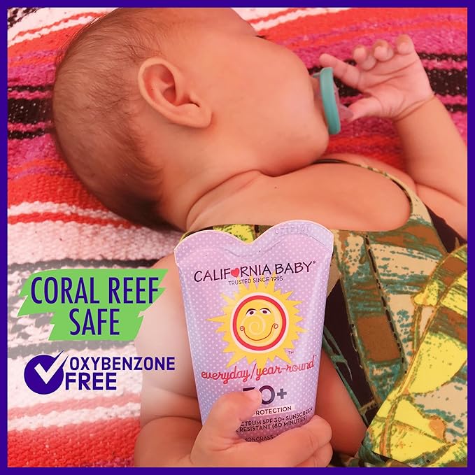 California Baby Everyday SPF 30+ Sunscreen | Mineral Based | Titanium Dioxide | Travel Size Baby Sunscreen for Face + Body | Floral Scent | 2.9oz