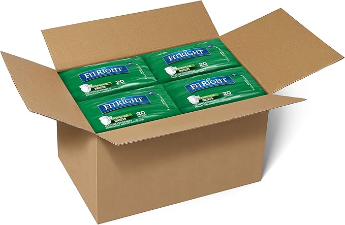 FitRight Adult Diapers, Extra Heavy Absorbency, M (Waist Size 32in-44in), 80 Count, OptiFit Incontinence Briefs for Men and Women, Disposable, Moisture Wicking, Leak Protection