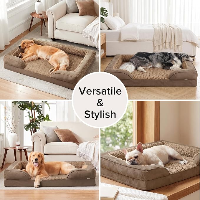 XXL Plus Orthopedic Dog Beds Large Sized, XL Washable Dog Sofa with Egg-Crate Foam, Waterproof Lining and Non-Skid Bottom
