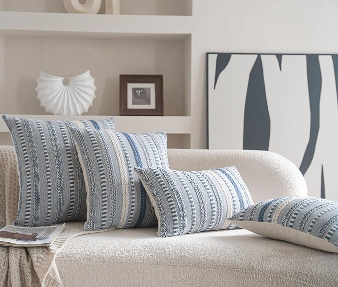 Cethom Boho Throw Pillow Covers 20x20 Inch Set of 2, Farmhouse Decorative Couch Pillow Cases, Blue Accent Pillows of Bed, Sofa Bedroom Living Room Home Decor Cushion Cover