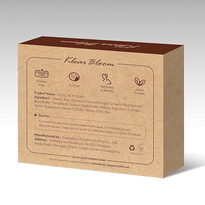Kojic Acid Soap, Turmeric Soap Bar for Dark Spots Brightening & Moisturizing with Collagen, Vitamin E, Retinol, Hyaluronic Acid, Shea Butter, Paraben & Sulfate-Free 105g x 2 Bars
