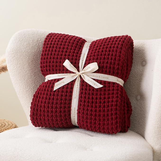 Red Throw Blanket for Couch, Soft Cozy Knit Waffle Throw Blanket 60"x80" | Chunky Chenille Throw Blanket, Decorative Christmas Throw Blanket for Bed Sofa Gifts,Modern Farmhouse Knitted Style