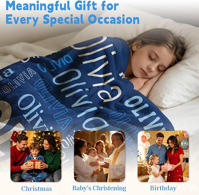 Custom Blanket with Name, Personalized Name Blankets for Teen Girls Boys Kids Baby, Customized Flannel Throw Blanket Gifts for Christmas Birthday - Printed in USA