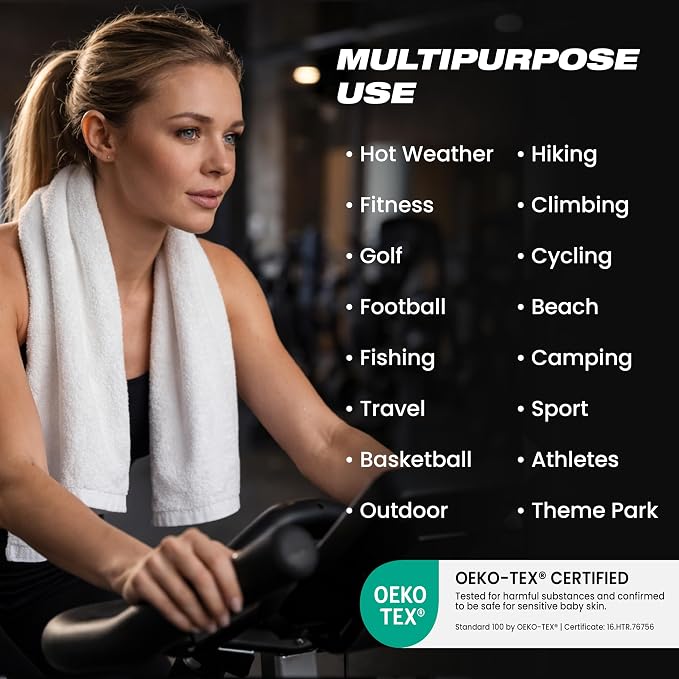 Sports Towel - Double Pack (2 Pieces), 12"x51", White, 100% Cotton - Oeko-Tex Certified, Very Absorbent and Quick-Drying, for Fitness, Gym and Yoga