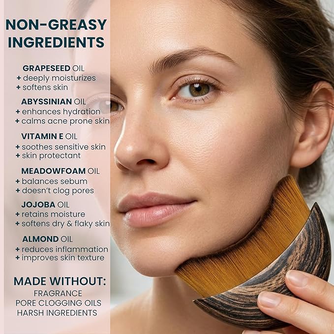 Non Greasy Gua Sha Oil for Acne Prone, Sensitive Skin - Non Comedogenic Face Oil for Guasha Massage - Lymphatic Drainage Oil for Face Contour - Fragrance Free, Natural, Lightweight, 4oz
