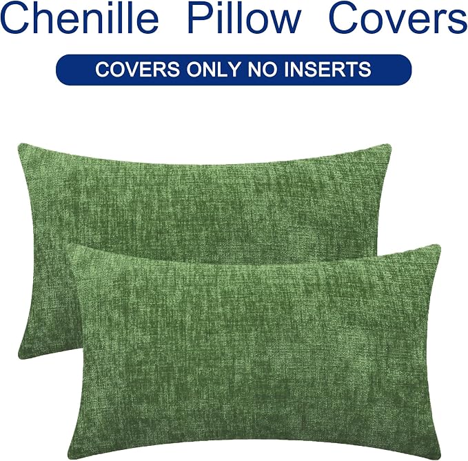 CaliTime Decorative Couch Throw Pillow Covers 20 X 12 Inches Forest Green | Pack of 2, Cozy Chenille Cushion Cases for Sofa Bed Living Room Farmhouse Home
