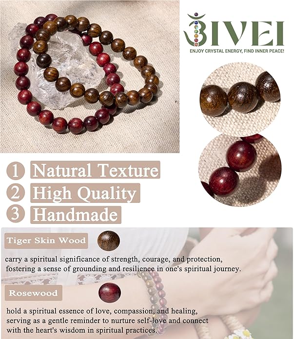 Bivei Natural Gemstone Semi Precious Healing Crystals Handmade Stretchy Round Beads Bracelet,Stocking Stuffers for Women Enhance Positive Energy