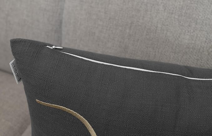 EURASIA DECOR Blessed Embroidered Lumbar Pillow Cover 12x20, Dark Grey | Raised muted gold script on dark grey; scripture faith gift, hidden zip, solid back, cover only