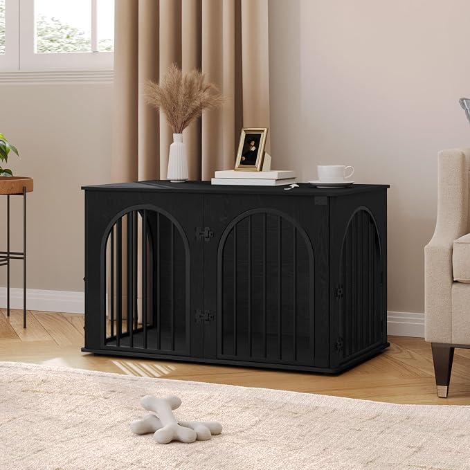 Hzuaneri 39.4'' Dog Crate Furniture,Dog Kennel Indoor for Medium/Large Dogs | Dog Kennel Furniture Wooden Dog Cage Heavy Duty Dog Crate Decorative Pet House End Side Table TV Stand,Black DFC84104B