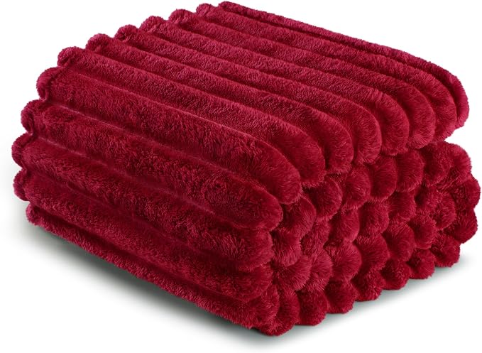 Exclusivo Mezcla Striped Queen Size Fleece Blanket for Bed, Couch, 90"x90" | Soft Breathable Cozy Bed Blankets, Lightweight Plush Fluffy Fuzzy Jacquard Decorative Blankets