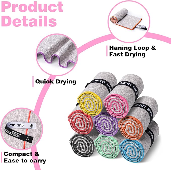 Microfiber Gym Towels 8 Pack, Quick Dry Silver ION Odor-Free Sweat Towel for Gym Women Super Absorbent Fast Drying for Workout, Yoga, Running, Hiking, Travel(Bright Color,16x31.5Inch )