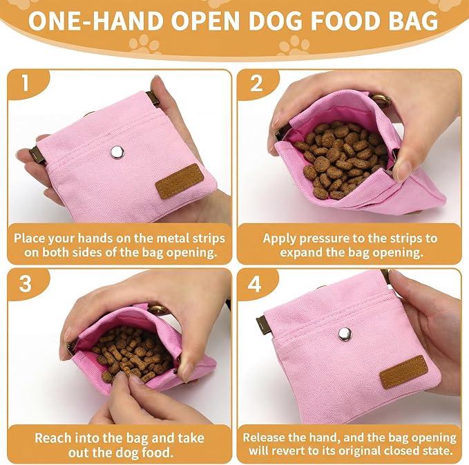 Dog Treat Pouch for Pet Training, Carabiner & Magnetic Buckle, Pink