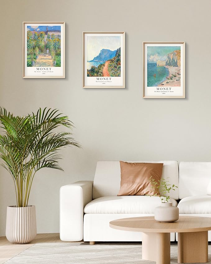 HesenDot Framed Wall Art, Claude Monet Landscape Canvas Prints Set | 12x16IN 3 Piece Set,High Framed Design Canvas Prints,Vintage Impressionism Artwork,Wall Decor for Living Room Bedroom Office