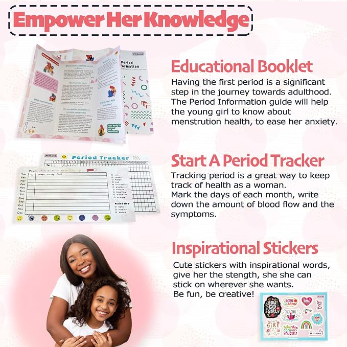 Essential Period Kit for Girls | First Period kit for Girls 10-12 | Period Bags for Teen Girls for School | First Period Gift with Sanitary Pad Storage Bag, Wipes, Period Tracker and More (Red)
