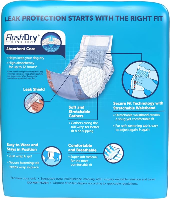 Hartz Comfitables Disposable Male Dog Wraps Stretchy Waistband, Sm 40 Count | Comfortable & Secure Fit, Easy to Put On, Super Absorbent, Breathable Material, FlashDry Technology, Leak Shield