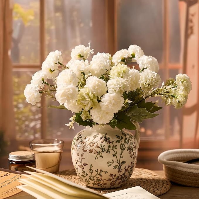 Green and Beige Antique Vase, 5.39 Inch Vintage Chinoiserie Floral Vase, Rustic Ceramic Vase for Home Decor, Living Room, Bookshelf, Office, Entryway, Garden, Chinoiserie Decor, Tuscan Decor