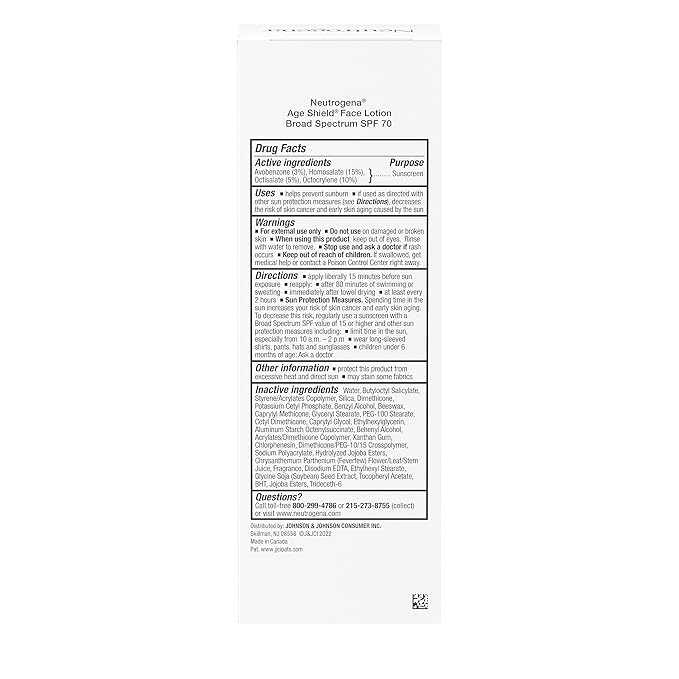 Neutrogena Age Shield Face Oil-Free Sunscreen Lotion with Broad Spectrum SPF 70, Non-Comedogenic Moisturizing Sunscreen to Help Prevent Signs of Aging, PABA-Free, 3 fl. oz (Pack of 3)