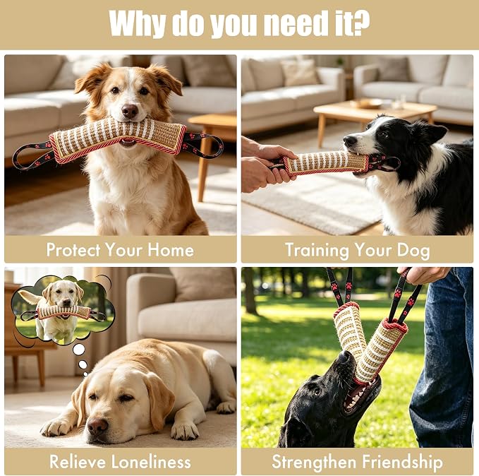 Tug Toy with 2 Strong Handles, Durable Pillow Pull Toy for Aggressive Chewers, Interactive Bite Training Tug of War Toy for Puppies and Medium to Large Dogs (Lacy Footprints)
