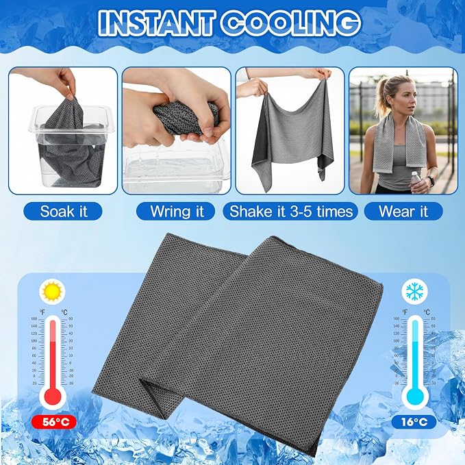 Redbaker 90 Pack Cooling Towels Bulk for Neck and Face 40" x 12" Ice Towel Multicolored Microfiber Cool Sweat Rag for Gym Workout Running Yoga Fitness Travel Outdoor Sports (Grey)