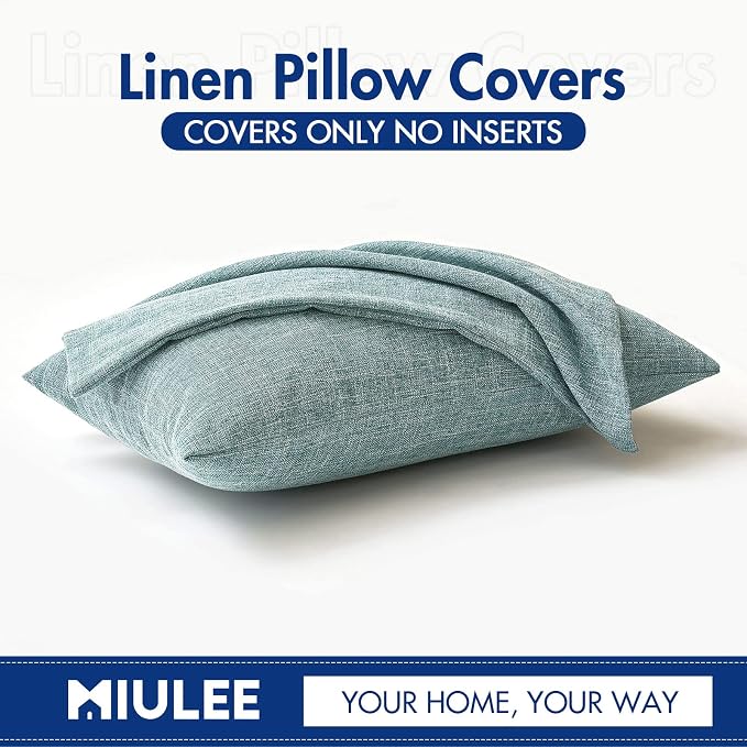 MIULEE Pack of 2 Decorative Linen Burlap Coastal Pillow Covers Farmhouse Boho Accent Pillowcases for Sofa Car Couch Bedroom Living Room Decor 12x20 Inch Teal