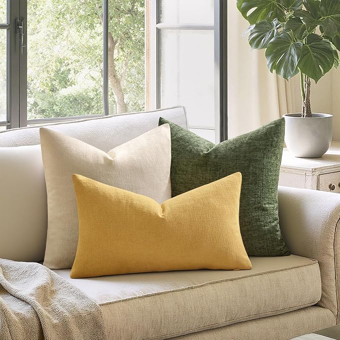 MIULEE Gold Chenille Couch Lumbar Throw Pillow Covers, 12x20 | Set of 2, Soft Farmhouse Modern Home Decor, Decorative Pillowcases for Sofa Living Room Bed