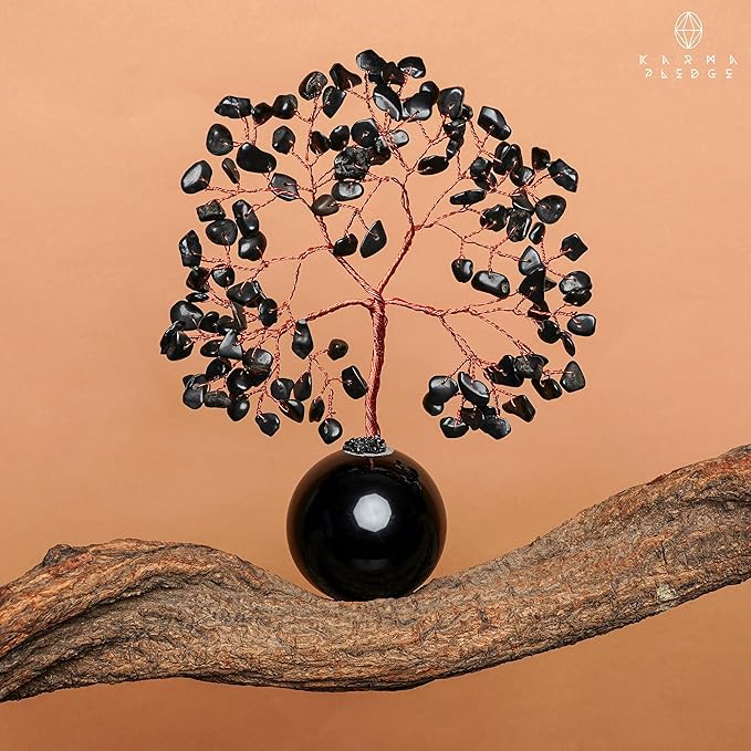 Black Obsidian Crystal Tree of Life Birthday Gifts for Women, Handmade Home Decor, Office, Room Decoration, Reiki Healing Crystal Chakra Tree for Money, Positivity, Good Luck Gifts for Her, Mom & Dad