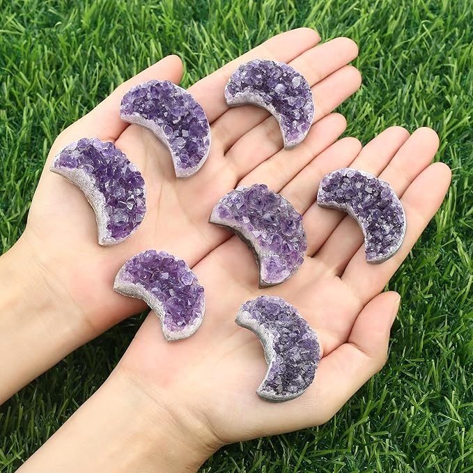 ZHIYUXI Moon Gifts Crystal Cluster Gemstones Amethyst Healing Crystals Moon Gifts for Women Gem Stone Rock Geode Protection Crystals Raw Stone Decor Energy Balance Reiki Home Decor