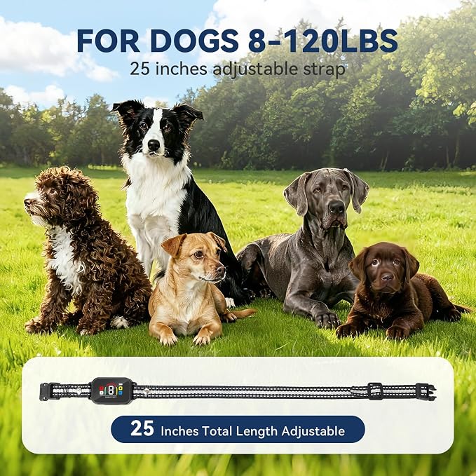 CanineJoy 2-in-1 Dog Shock Collar and Dog Bark Collar - 3400FT Smart Anti Barking Dog Training Collar with Remote, IP67 Waterproof E-Collar with Beep/Vibration(1-8)/Shock(1-8) and Automatic Modes