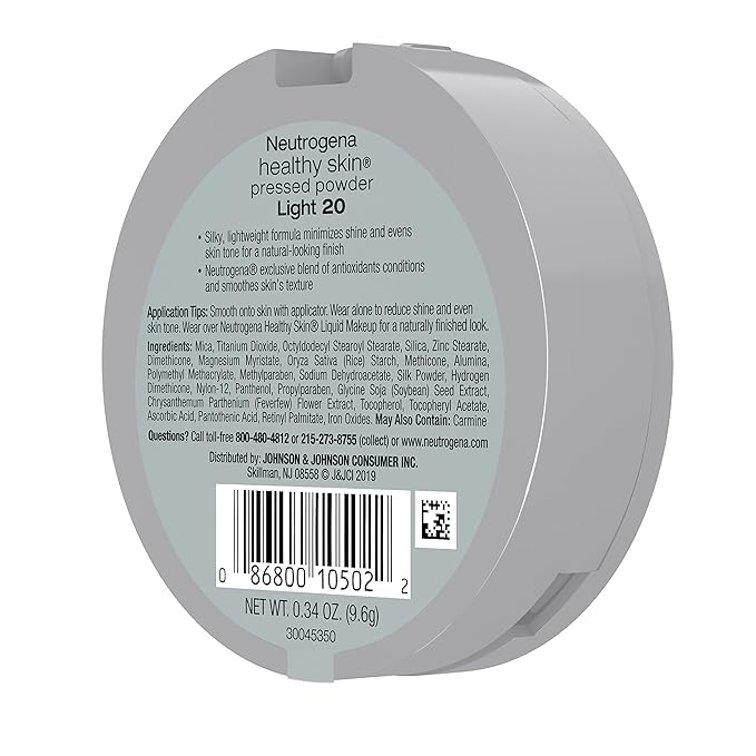Neutrogena Healthy Skin Pressed Makeup Powder Compact with Antioxidants & Pro Vitamin B5, Evens Tone, Minimizes Shine & Conditions, Light 20,.34 oz