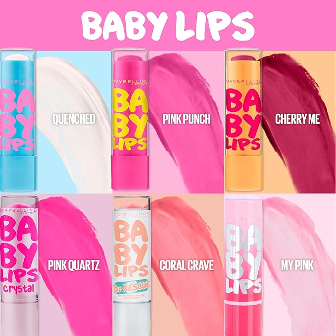 Maybelline New York Baby Lips Moisturizing Lip Balm,Lip Care Essentials,3 Shades,(Pack of 6)