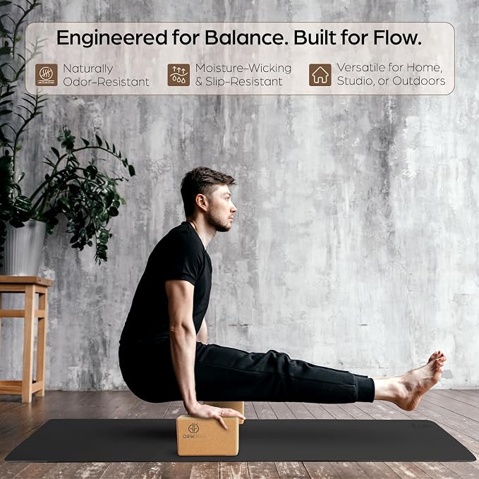 ORW Non Slip Hot Yoga Mat with Carrying Strap - Grip Surface & Natural Rubber Base, REACH Tested, Home & Studio Practice