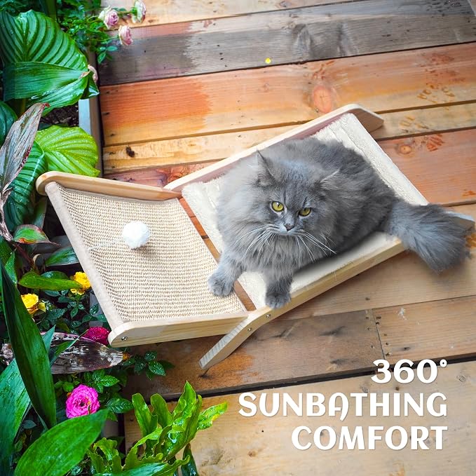 PETKARAY Beach Chair Cat Hammock, Elevated Cat Beds for Indoor Cats, Original Cozy Lounger with Sisal Scratcher and Toy Ball