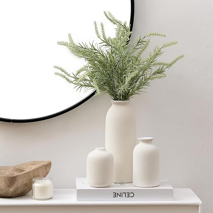 Ceramic Vase Set of 3, Decorative Nordic Minimalist Vases Home Decor for Living Room Kitchen Bedroom Entryway Mantel Table, Modern Decor for Bouquet Pampas Grass Dried Fresh Flowers- Cream White