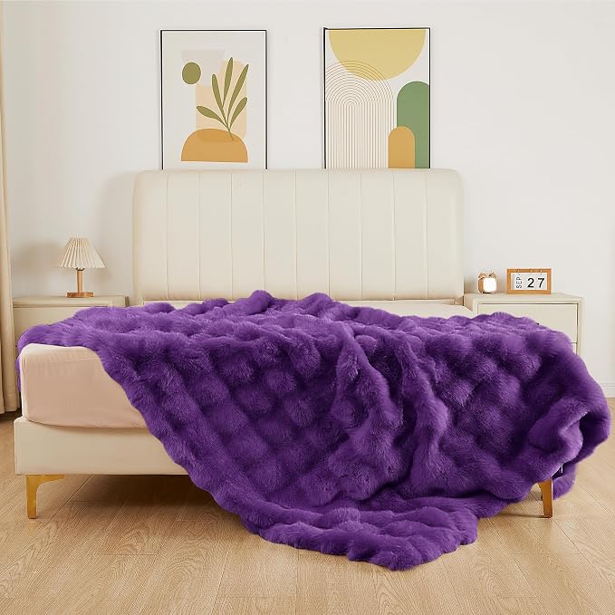 ORINOVA Purple Cozy Thick Throw Fuzzy Blanket for Couch Fluffy Faux Fur Blankets for Bed Living Room Women Gift Home Decor 60x80