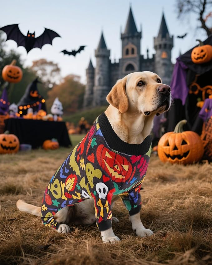 PET SHOW 4 Pack Fleece Dog Pajamas Warm Halloween for Extra Large Dogs | Soft stretchy dogs onesies,boy girl pjs with sleeve,holiday jumpsuit costume for large pets,XXL